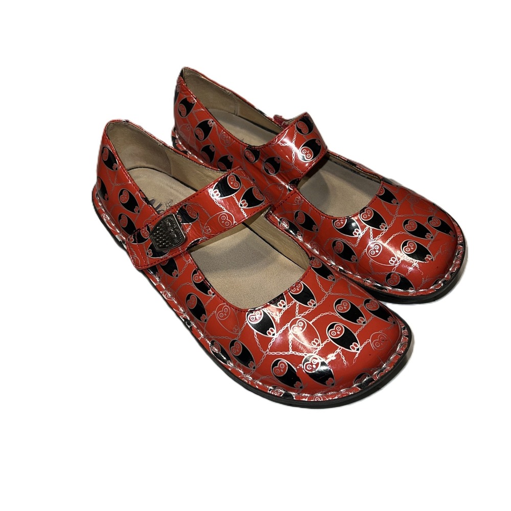 Alegria Paloma Mary Jane Clog in the Coral Owl Print W38 (7.5-8 US) Red/Black - Picture 2 of 8
